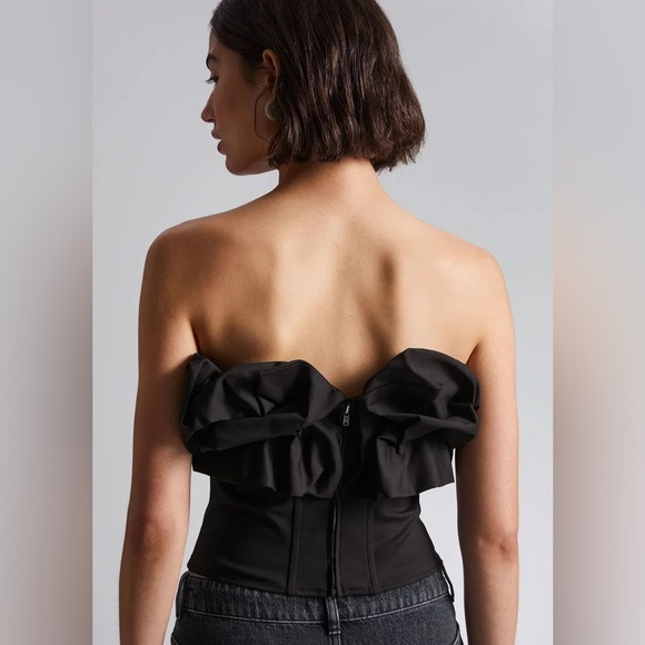& Other Stories Ruffled Corset Top in Black Off the Shoulder Party Bustier - Picture 5 of 16